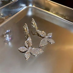 Crystal Rhinestone Butterfly Drop Earrings Light Ear Jewelry