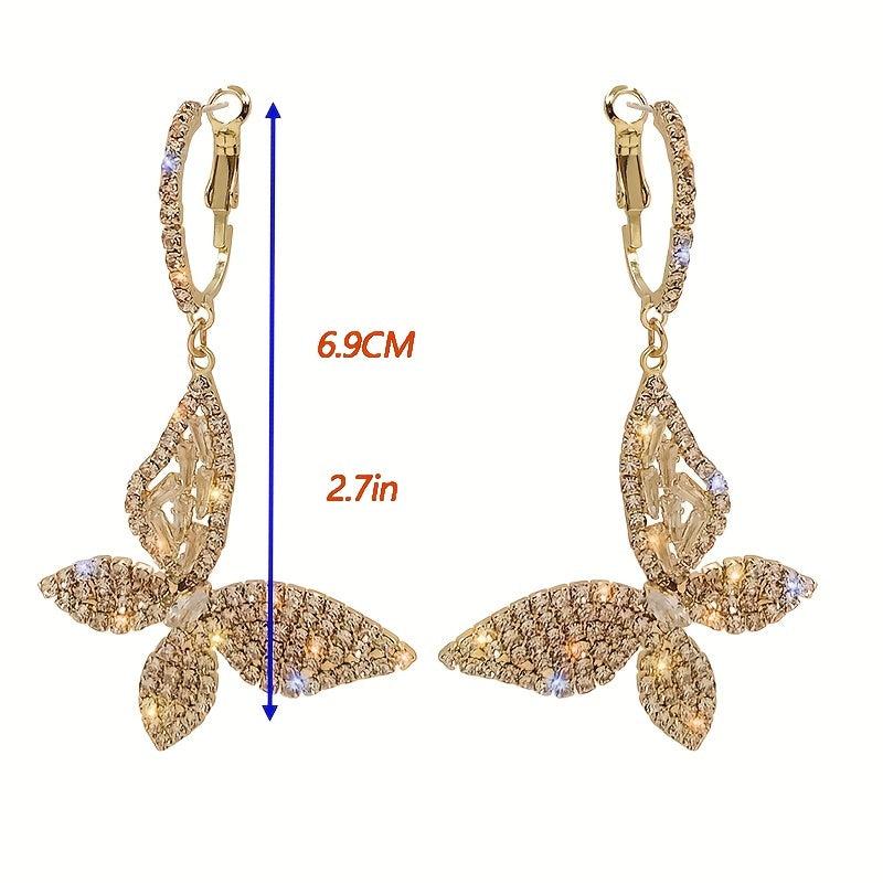 Crystal Rhinestone Butterfly Drop Earrings Light Ear Jewelry