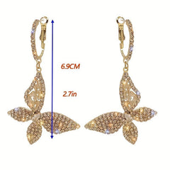 Crystal Rhinestone Butterfly Drop Earrings Light Ear Jewelry