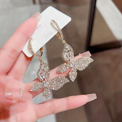 Crystal Rhinestone Butterfly Drop Earrings Light Ear Jewelry