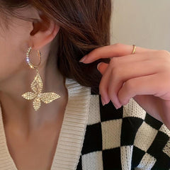 Crystal Rhinestone Butterfly Drop Earrings Light Ear Jewelry