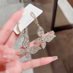Crystal Rhinestone Butterfly Drop Earrings Light Ear Jewelry