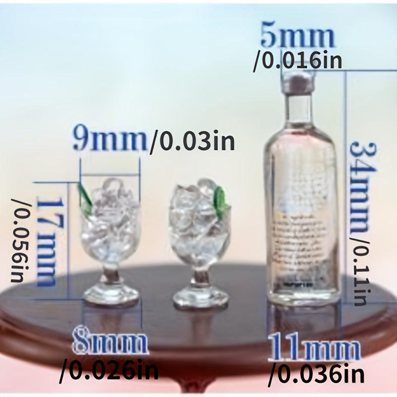 3pcs Dollhouse Wine Bottle Cups Pretend Play Set Doll Kitchen Accessories