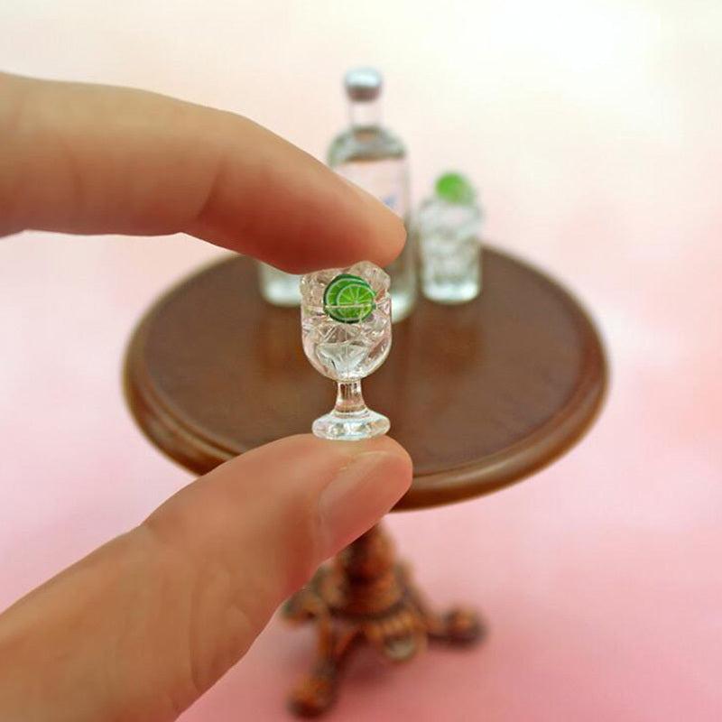 3pcs Dollhouse Wine Bottle Cups Pretend Play Set Doll Kitchen Accessories