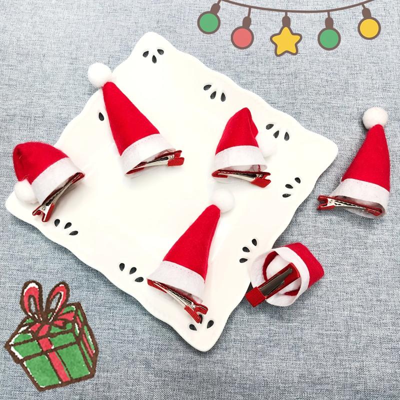Mini Christmas Hat Hairpin Photo Decoration Plush Edge Clip