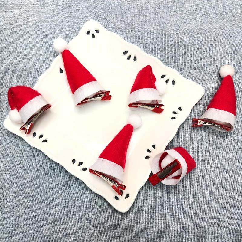 Mini Christmas Hat Hairpin Photo Decoration Plush Edge Clip