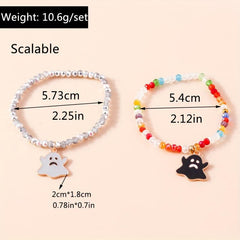 Halloween Ghost Beaded Bracelet Set Funny Ghost Hand Unisex Couple Jewelry