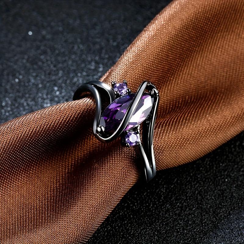 Purple Horse Eye Zircon Ring Ladies Jewelry