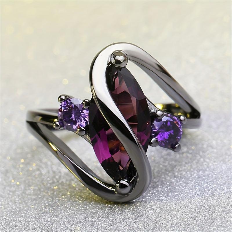 Purple Horse Eye Zircon Ring Ladies Jewelry