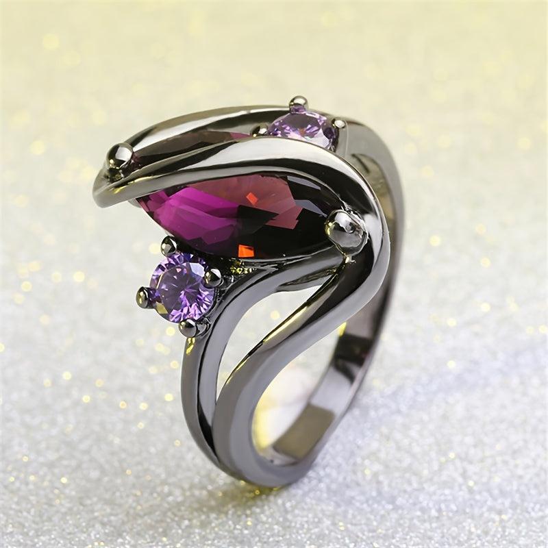 Purple Horse Eye Zircon Ring Ladies Jewelry