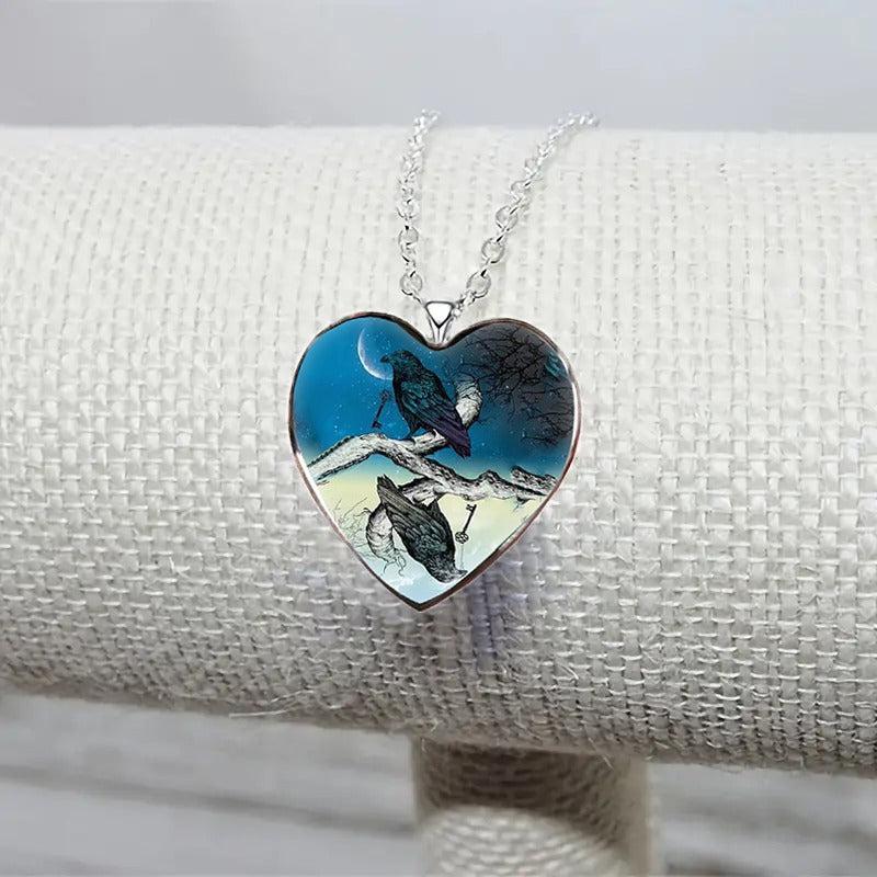 Creative Crow Necklace Retro Heart Pendant Halloween Christmas Gift