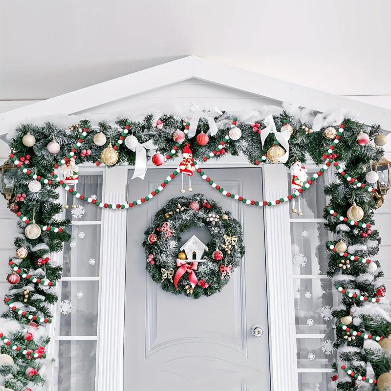 16ft Christmas Wood Bead Garland Candy Cane Farmhouse Decoration