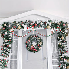 16ft Christmas Wood Bead Garland Candy Cane Farmhouse Decoration
