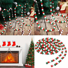 16ft Christmas Wood Bead Garland Candy Cane Farmhouse Decoration