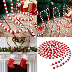 16ft Christmas Wood Bead Garland Candy Cane Farmhouse Decoration