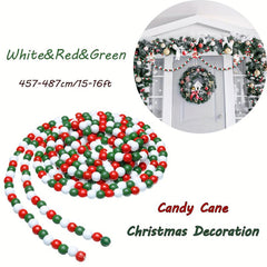 16ft Christmas Wood Bead Garland Candy Cane Farmhouse Decoration