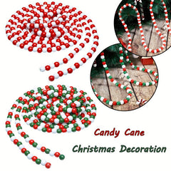 16ft Christmas Wood Bead Garland Candy Cane Farmhouse Decoration