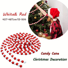 16ft Christmas Wood Bead Garland Candy Cane Farmhouse Decoration