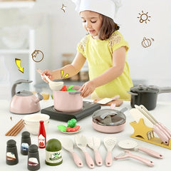 32pcs Kids Kitchen Toy Accessories Pretend Cooking Playset w/ Pots Pans Utensils