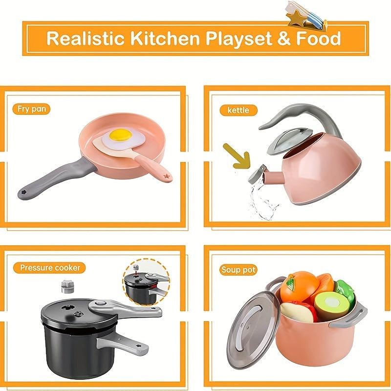32pcs Kids Kitchen Toy Accessories Pretend Cooking Playset w/ Pots Pans Utensils
