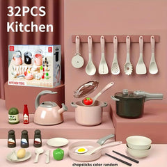 32pcs Kids Kitchen Toy Accessories Pretend Cooking Playset w/ Pots Pans Utensils