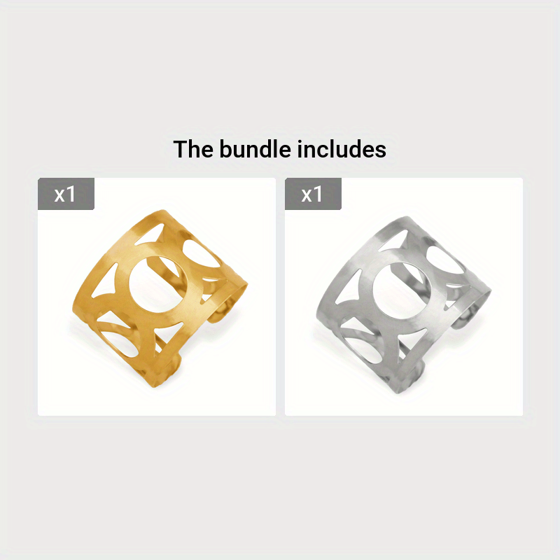 Geometric Wide Bangle Bracelet Hollow Open Punk Style Glossy Bracelet
