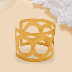 Geometric Wide Bangle Bracelet Hollow Open Punk Style Glossy Bracelet