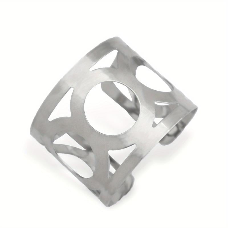 Geometric Wide Bangle Bracelet Hollow Open Punk Style Glossy Bracelet