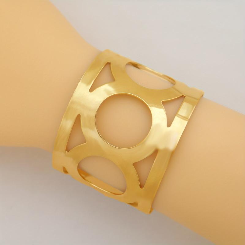 Geometric Wide Bangle Bracelet Hollow Open Punk Style Glossy Bracelet
