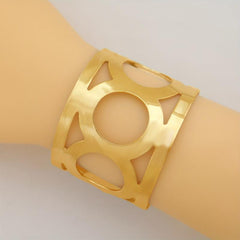 Geometric Wide Bangle Bracelet Hollow Open Punk Style Glossy Bracelet