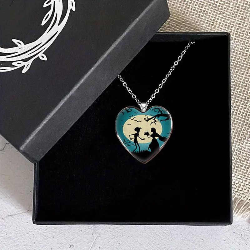 Vintage Halloween Wedding Heart Necklace Gift for Friends