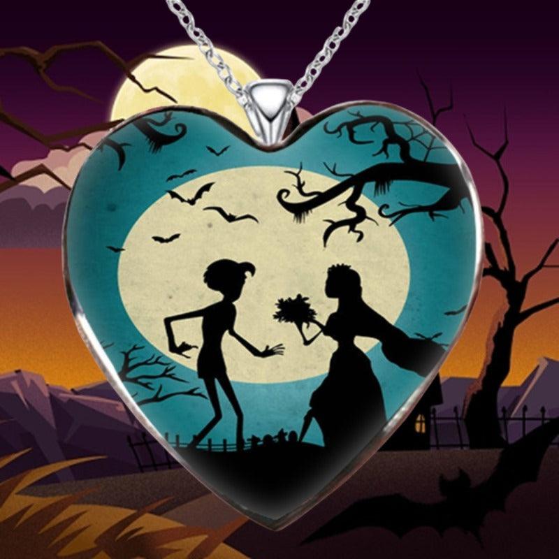 Vintage Halloween Wedding Heart Necklace Gift for Friends