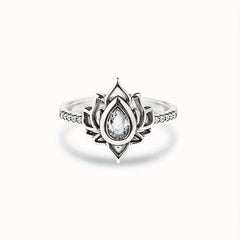 Vintage Flame Shape Lotus Ring Chinese Style Wide Face Finger Ring