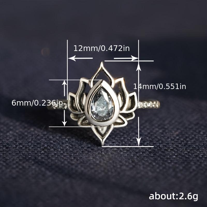 Vintage Flame Shape Lotus Ring Chinese Style Wide Face Finger Ring