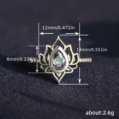 Vintage Flame Shape Lotus Ring Chinese Style Wide Face Finger Ring