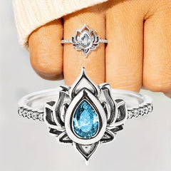Vintage Flame Shape Lotus Ring Chinese Style Wide Face Finger Ring