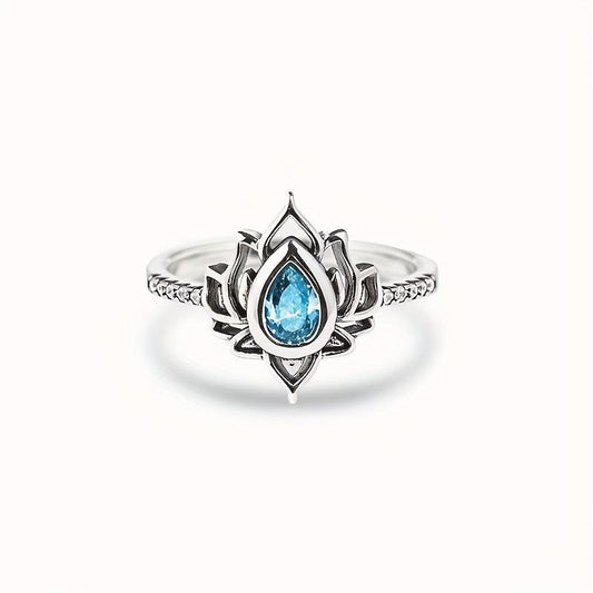 Vintage Flame Shape Lotus Ring Chinese Style Wide Face Finger Ring