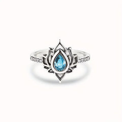 Vintage Flame Shape Lotus Ring Chinese Style Wide Face Finger Ring