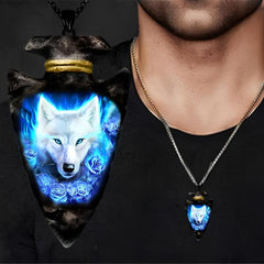 Triangle Chain Rose Flower Wolf Head Pendant Necklace Hip Hop Jewelry