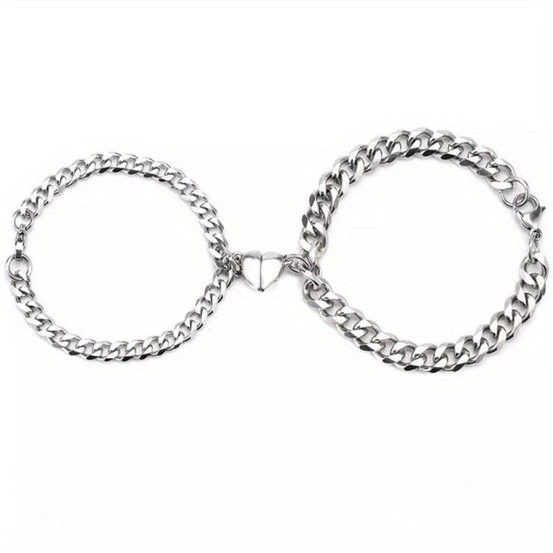 Heart Shaped Magnet Attraction Bracelet For Couples Stainless Steel