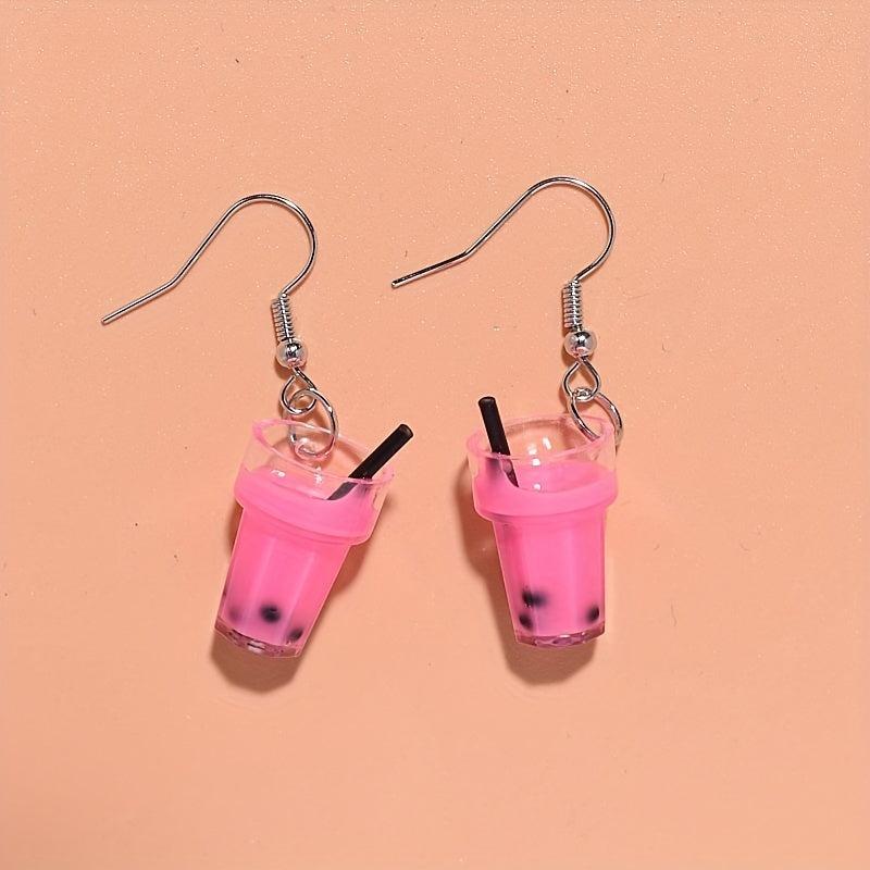 Creative Simulation Pearl Milk Tea Earrings Funny Girl Ear Drop Earrings