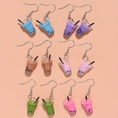 Creative Simulation Pearl Milk Tea Earrings Funny Girl Ear Drop Earrings