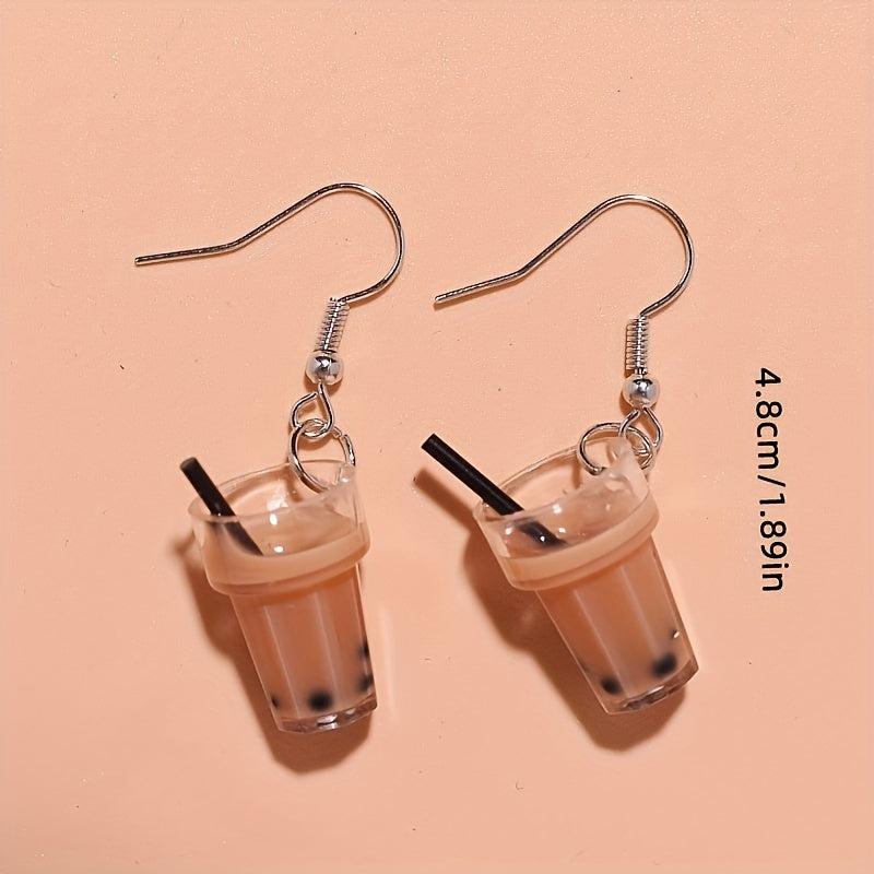 Creative Simulation Pearl Milk Tea Earrings Funny Girl Ear Drop Earrings