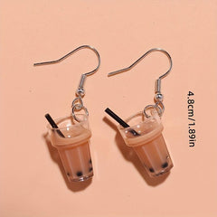 Creative Simulation Pearl Milk Tea Earrings Funny Girl Ear Drop Earrings