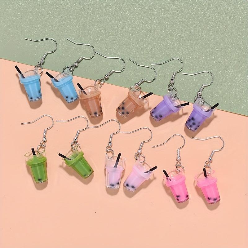 Creative Simulation Pearl Milk Tea Earrings Funny Girl Ear Drop Earrings