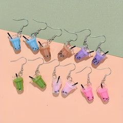 Creative Simulation Pearl Milk Tea Earrings Funny Girl Ear Drop Earrings