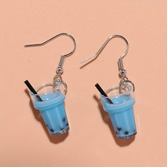 Creative Simulation Pearl Milk Tea Earrings Funny Girl Ear Drop Earrings