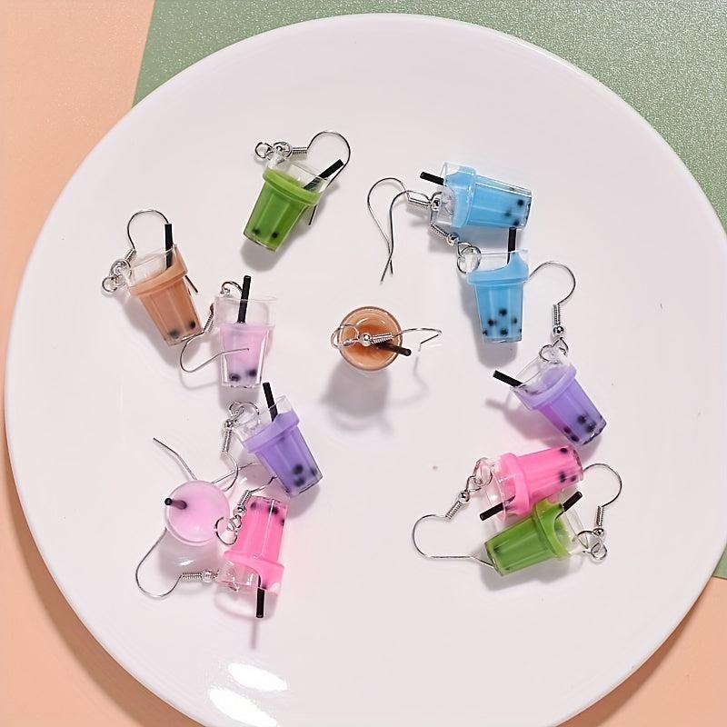 Creative Simulation Pearl Milk Tea Earrings Funny Girl Ear Drop Earrings