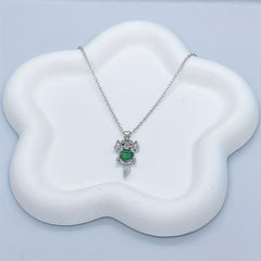 Cartoon Axolotl Green Heart Crystal Pendant Necklace Animal Jewelry Charm