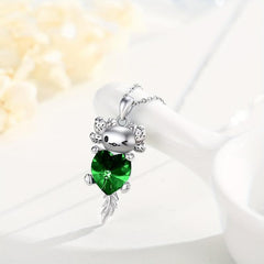 Cartoon Axolotl Green Heart Crystal Pendant Necklace Animal Jewelry Charm